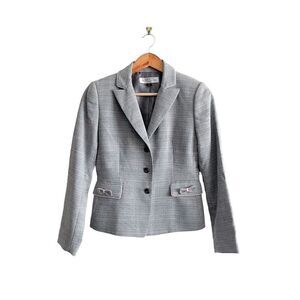 Tahari Arthur Levine Plaid Blazer Jacket Black Pink Bows Women's 2P Rose Buttons